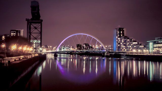 Lit up bridge in Glasgow at night