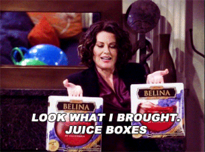 karen with wine calling it juice boxes