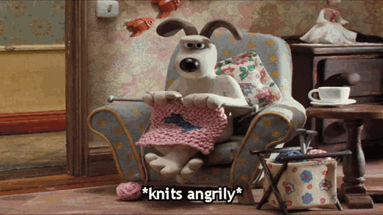 Gromit knitting angrily