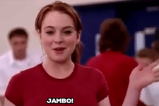 Screenshot from Mean Girls of Cady saying "Jambo"