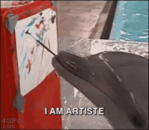 dolphin painting with it's mouth