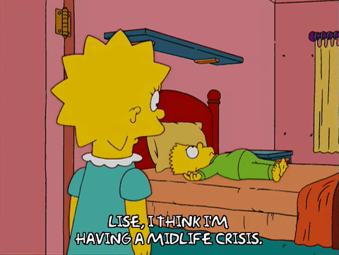 Bart Simpson saying he's having a midlife crisis