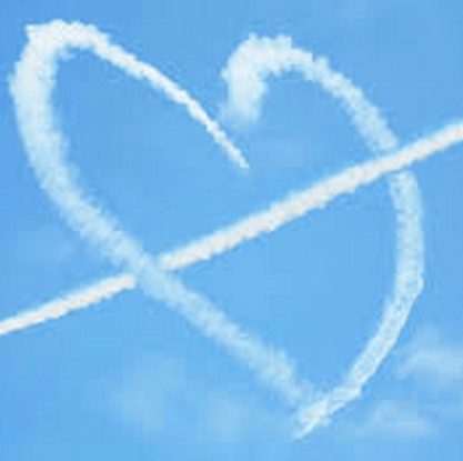 plane trails in the shape of a heart