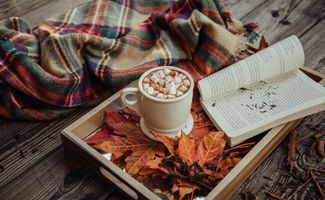 The perks of autumn, beautiful coloured leaves, hot choc with marshmallows and scarves.