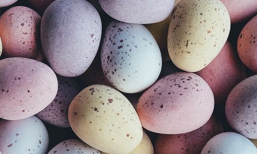Close up shot of sugar-coated chocolate eggs