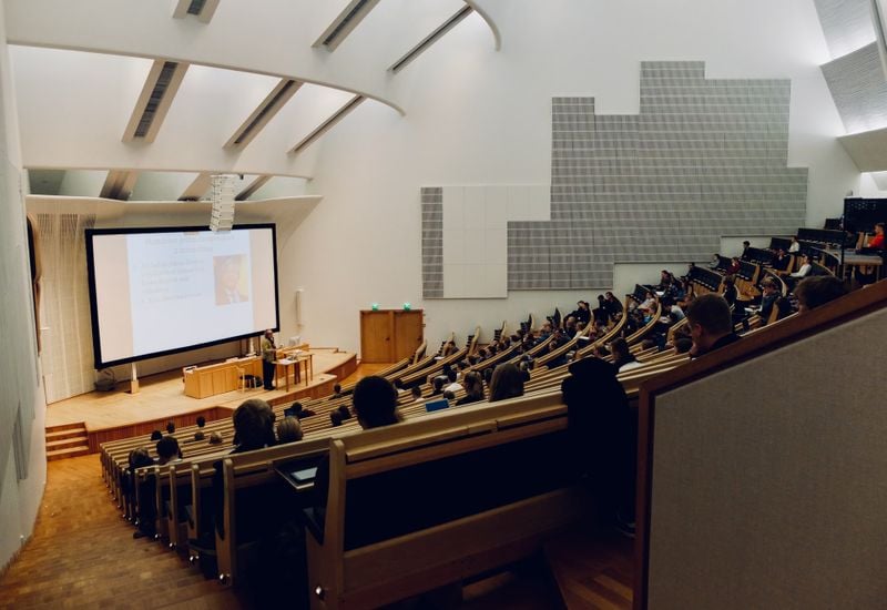 A busy lecture hall, the heart of student life