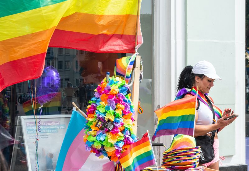 people carrying pride flags