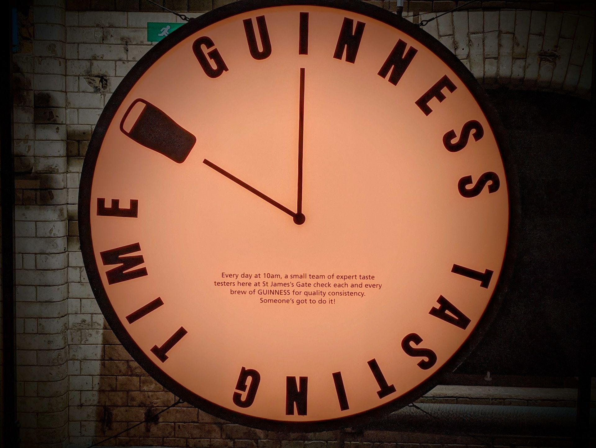 Clock with "Guinness tasting time" around the edge