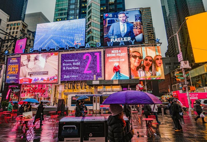 The bright and colourful digital billboards of Times Square, New York