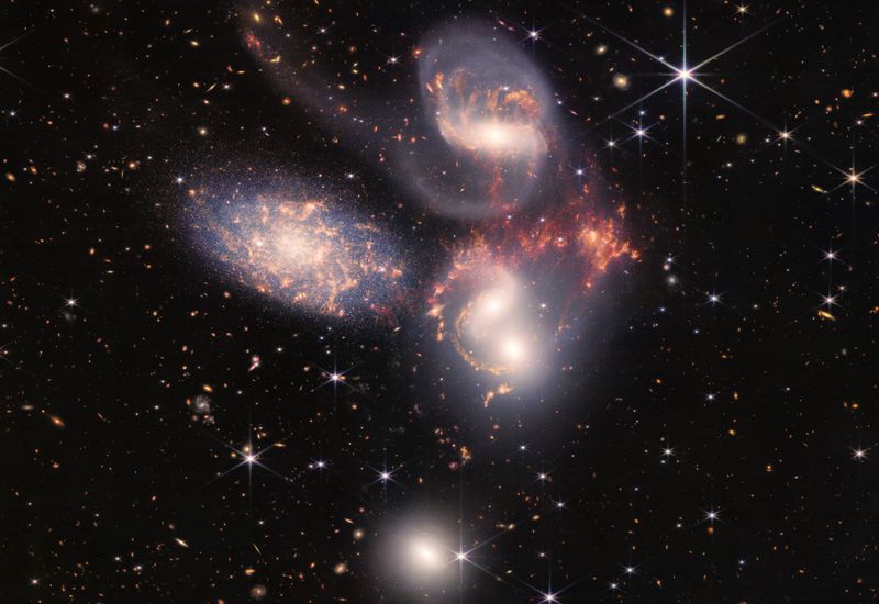 Stephan's Quintent a group of galaxies as photographed by the James Webb Space Telescope