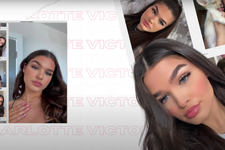 The intro card for Charlotte's videos, with tiling of her name with various selfies