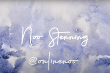 Title card from one of Noo's videos, with her name and her handle for twitter and instagram over a watercolour mauve/lavender background