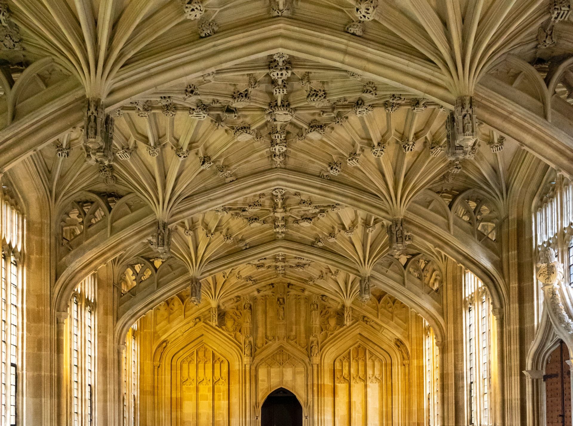 Interior shot of the ceiling of the Bodleian library