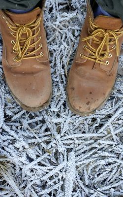 Winter boots on frost