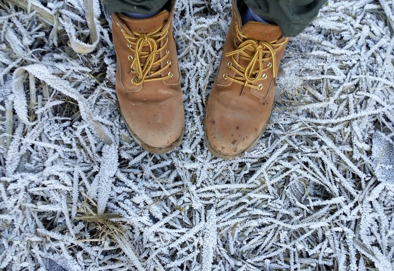 Winter boots on frost